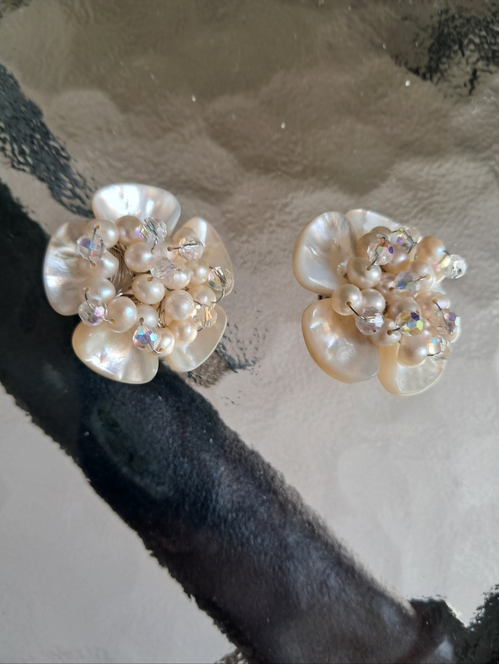 Pearl Cluster Floral Clip-On Earrings - White